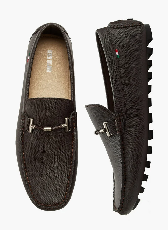 Renzo Ruganni Men Textured Slip-On Loafers